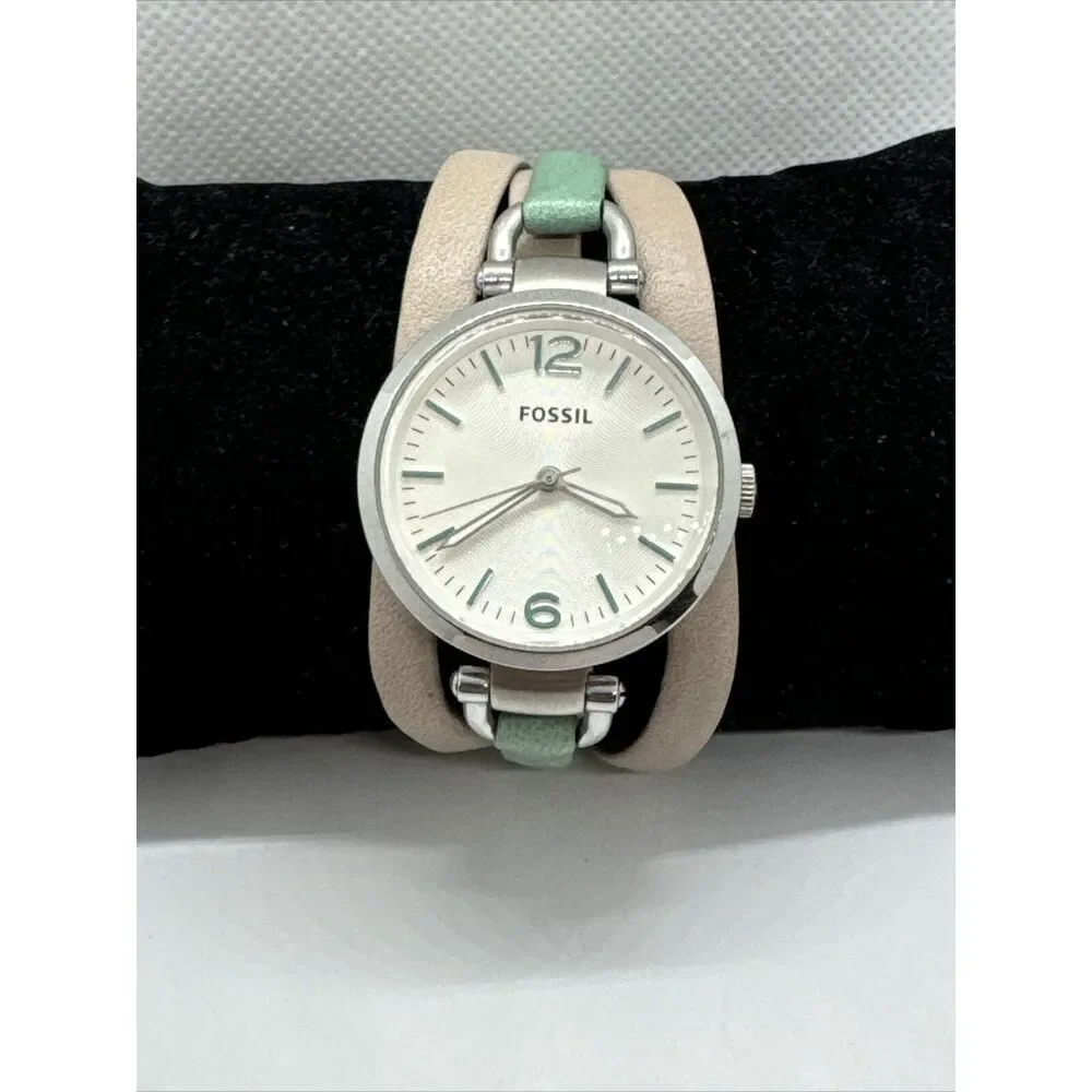 Fossil Georgia ES3224 Women's Beige and Teal Leather Analog Dial Watch JNA313